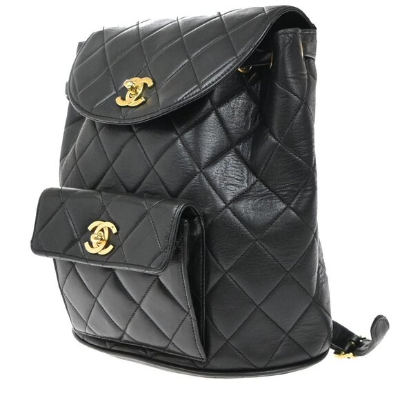 CHANEL CC Logo Duma Matelasse Chain Backpack Bag Leather Black Vintage 359RP114 main image 13